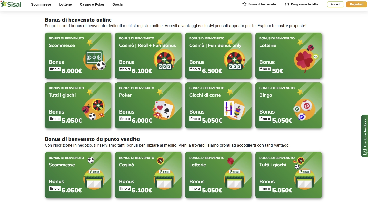 Bonus e Promozioni Sisal Casino
