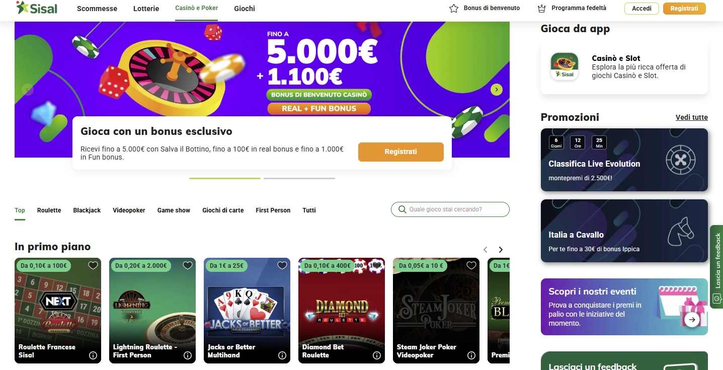 Sisal Casino Italia - Piattaforma di Gioco Online