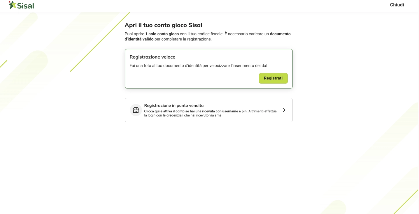 Processo di Registrazione Sisal Casino